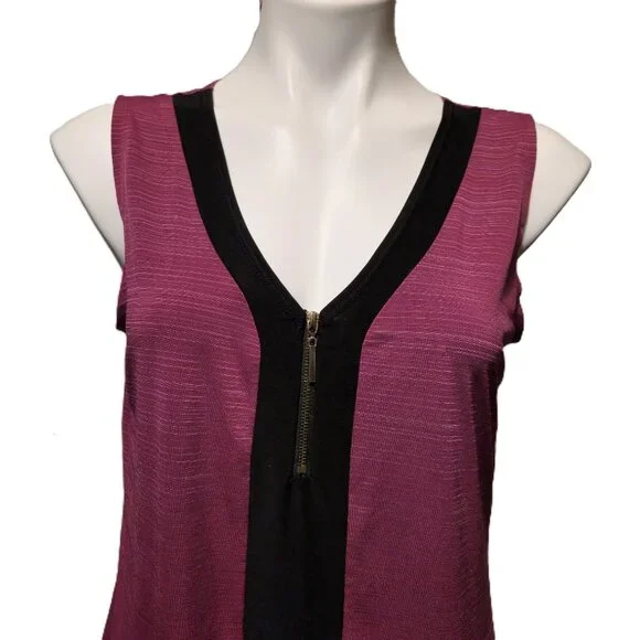 ❤️ 4/$20 Suzie in the City tank top Women's large Purple black V-neck front zip - Picture 2 of 13